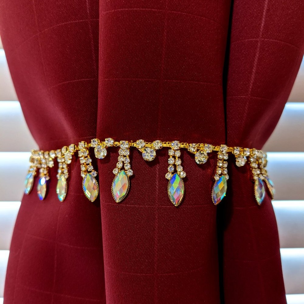Magnetic Bling Rhinestone AB Crystal Tassel Chain Curtain Tieback Clips